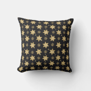 Black Glam Glitter Stars Pattern Cushion