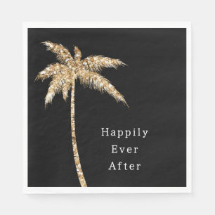 Black Glam Gold Glitter Palm Tree Napkin