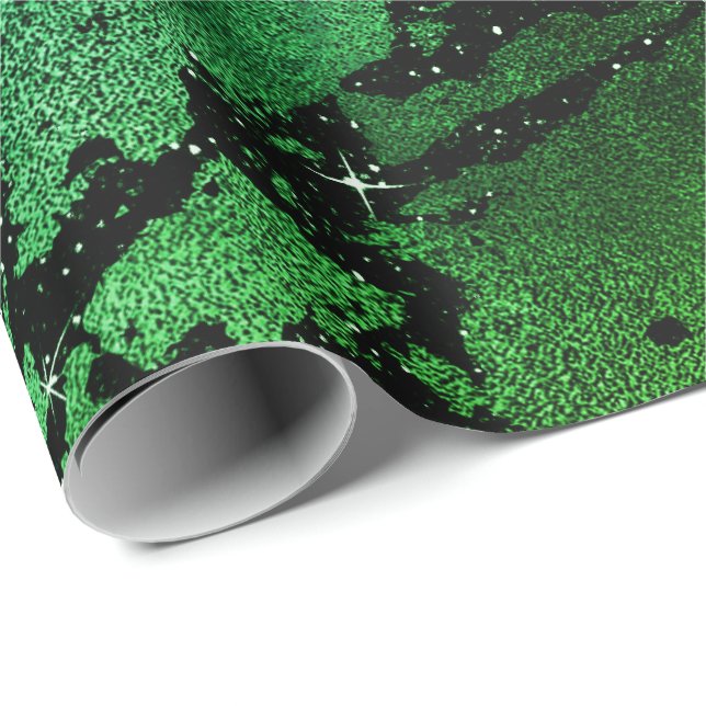 Black Glam Marble Print Abstract Tropical Metallic Wrapping Paper (Roll Corner)