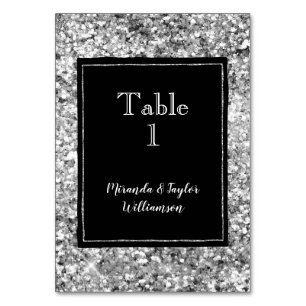 Black Glam Silver Glitter Table Number