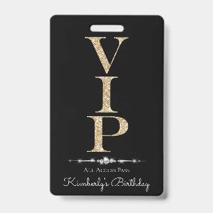 Black Glamorous Diamonds Gold Glitter VIP Loyalty ID Badge