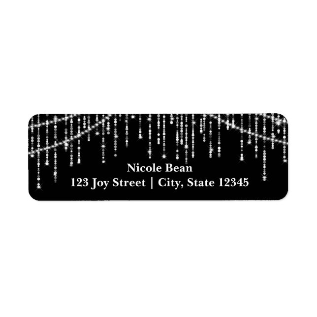 Black Glamour Sparkle Lights Address Labels (Front)