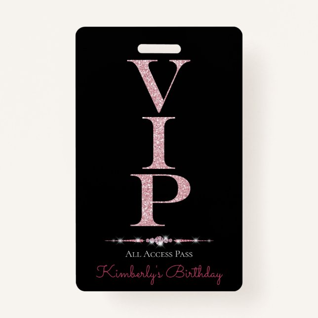 Black Glamourous Diamonds Pink Glitter VIP Loyalty ID Badge (Front)