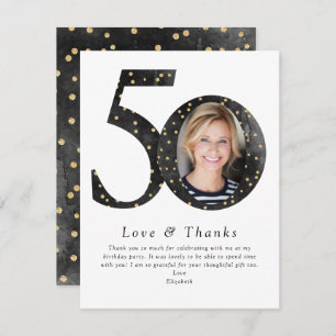 Black Glitter 50 & Fabulous Photo Thank You Card