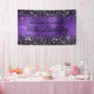 Black Glitter Amethyst Foil 50th Birthday Welcome Banner