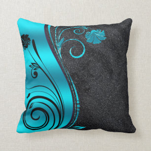 Black Glitter And Blue Swirl Cushion