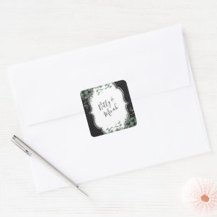 Black Glitter and Floral Eucalyptus Bouquet Square Sticker