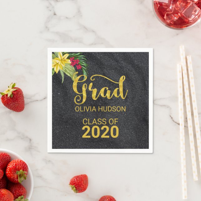 Black Glitter And Hibiscus Napkin (Insitu)