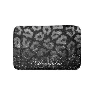 Black Glitter and Leopard Print Bath Mat