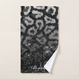 Black Glitter and Leopard Print Bath Towel Set