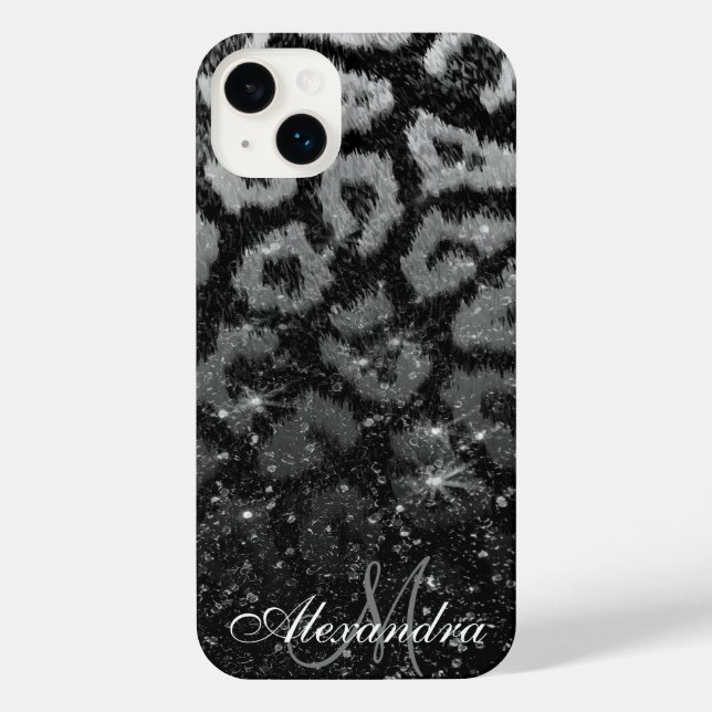 Black Glitter and Leopard Print iPhone Case (Back)
