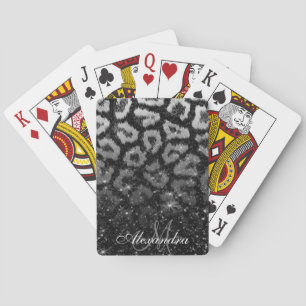 Black Glitter and Leopard Print Playing Cards