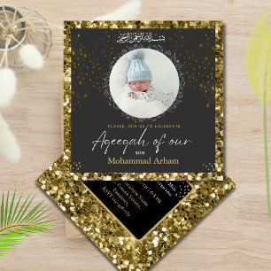 Black Glitter Aqeeqah- Aqiqah- Muslim Invitation