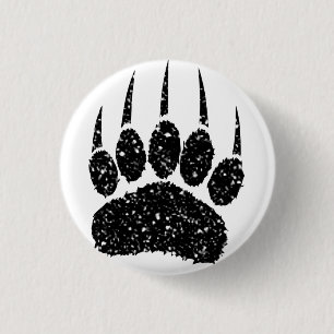 Black Glitter Bear Paw Print Drawing 3 Cm Round Badge