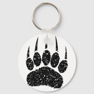 Black Glitter Bear Paw Print Drawing Key Ring