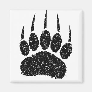 Black Glitter Bear Paw Print Drawing Magnet