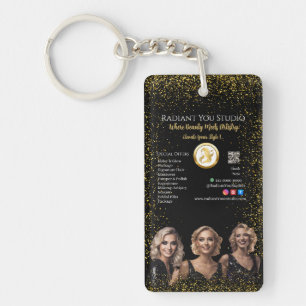 Black Glitter Beauty Salon Business Promotion Key Ring