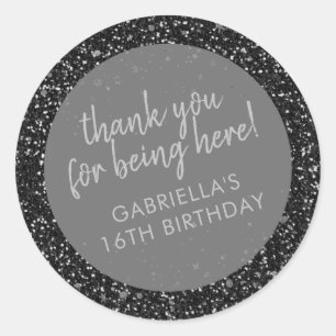 Black Glitter Birthday Favour Thank You Classic Round Sticker