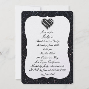 Black Glitter Black Heart Bachelorette Party Invitation