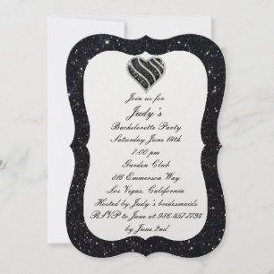 Black Glitter Black Heart Bachelorette Party Invitation