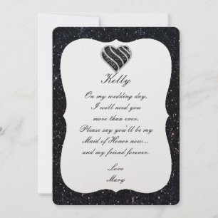 Black Glitter Black Heart Maid Of Honour Card