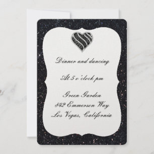 Black Glitter Black Heart Reception Card