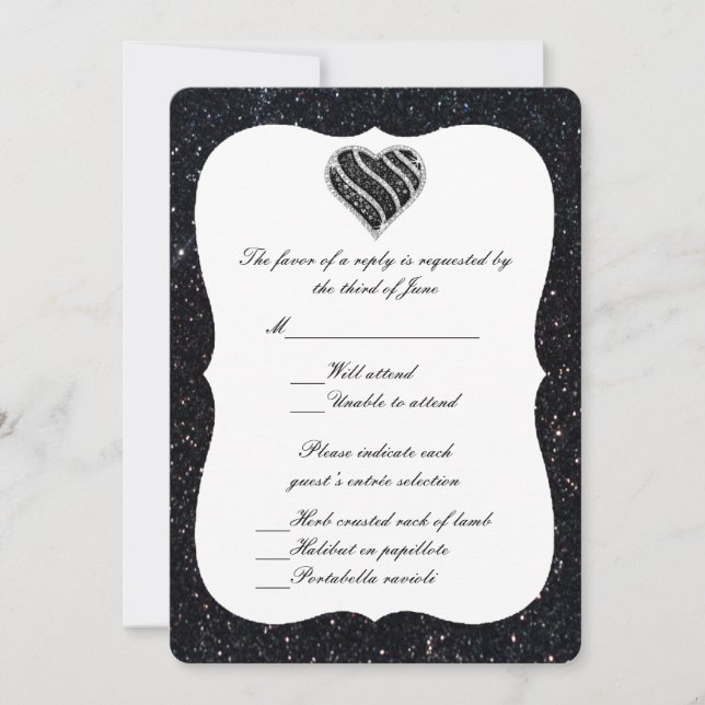 Black Glitter Black Heart Response Card (Front)