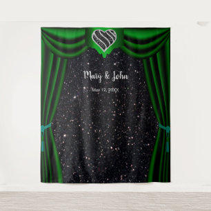 Black Glitter Black & White Heart Green Curtain Tapestry