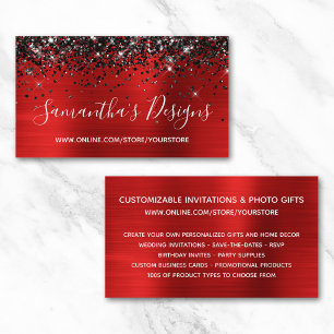Black Glitter Bright Red Foil Online Store Business Card