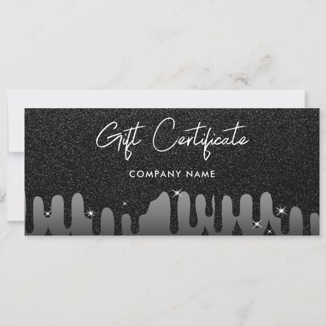 Black Glitter Business Gift Certificate Voucher (Back)
