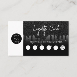 Black Glitter Business Logo QR Code Loyalty  Card