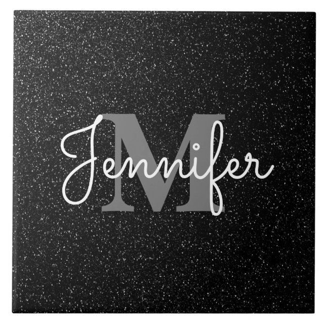 Black Glitter Ceramic Tile (Front)