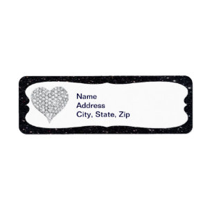 Black Glitter Diamond Heart Address Labels