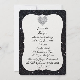 Black Glitter Diamond Heart Bachelorette Party Invitation