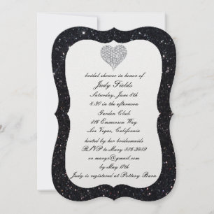 Black Glitter Diamond Heart Bridal Shower Invite
