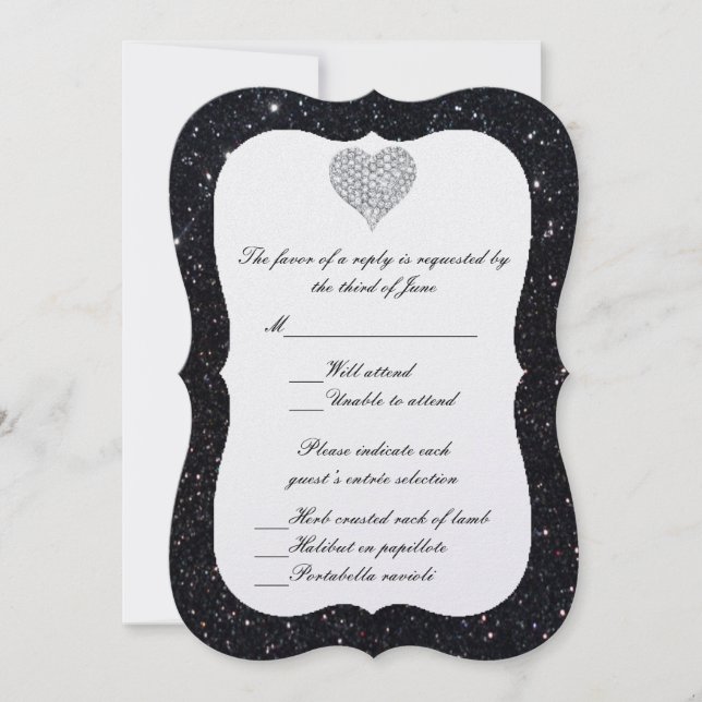 Black Glitter Diamond Heart Response Card (Front)