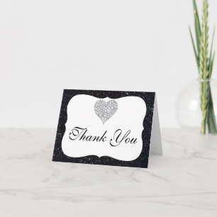 Black Glitter Diamond Heart Thank You Card