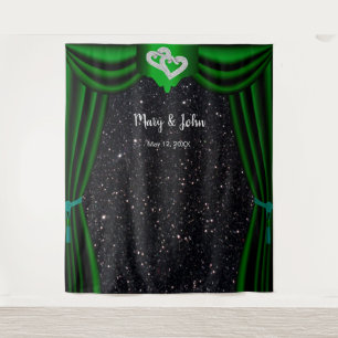 Black Glitter Diamond Hearts Green Curtain Tapestry