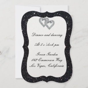 Black Glitter Diamond Hearts Reception Card