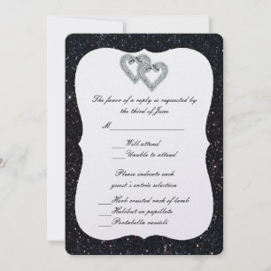 Black Glitter Diamond Hearts Response Card