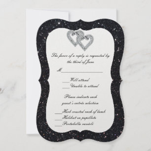 Black Glitter Diamond Hearts Response Card