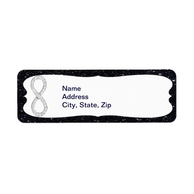 Black Glitter Diamond Infinity Address Labels (Front)