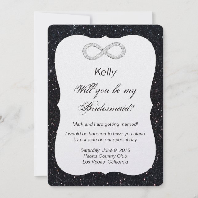 Black Glitter Diamond Infinity Bridesmaid Card (Front)