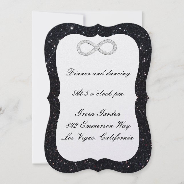 Black Glitter Diamond Infinity Reception Card (Front)