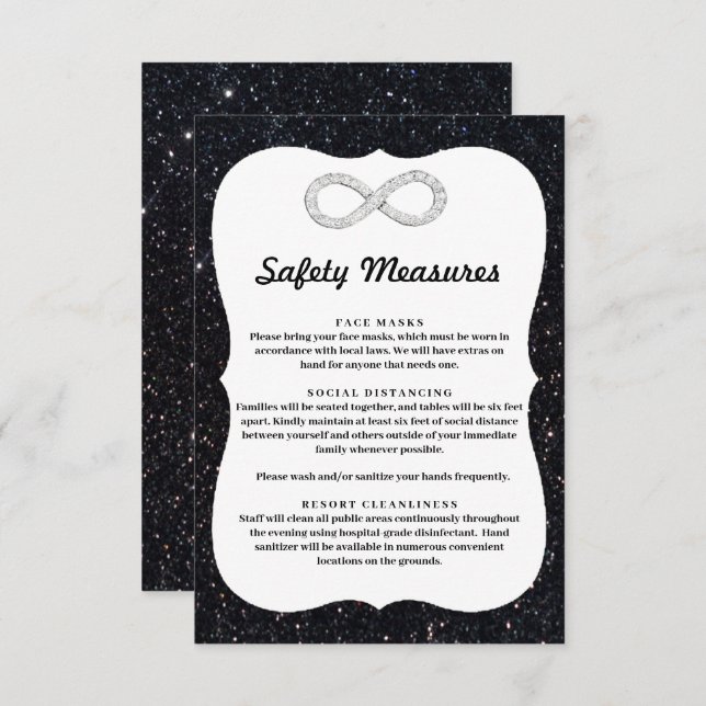 Black Glitter Diamond Infinity Safety Measures Enclosure Card (Front/Back)