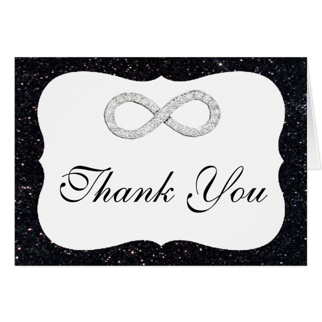 Black Glitter Diamond Infinity Thank You Card (Front Horizontal)