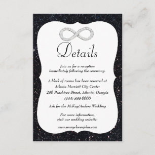 Black Glitter Diamond Infinity Wedding Details Enclosure Card