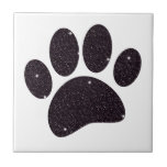 Black Glitter Dog Pawprint Ceramic Tile<br><div class="desc">Cartoon dog paw print with black glitter effect. All that's seen is printed,  no actual glitter will be used in the making.
Decorative tiles for homes and businesses like pet shops.
Gift idea for dog lovers.</div>