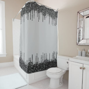 Black Glitter Drips Glam Sparkle Shower Curtain
