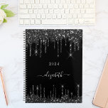 Black glitter drips monogram name script 2025 planner<br><div class="desc">A classic black background decorated with faux glitter drips. Personalise and add a year and a name. The name is written with modern hand lettered style script with swashes. To keep the swashes only delete the sample name, leave the spaces or emoji's in front and after the name. Perfect for...</div>